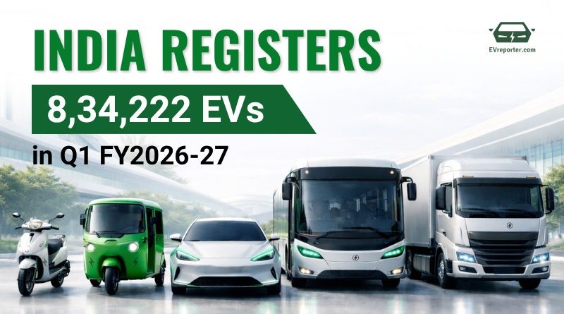 India Registers 8,34,222 EVs in Q1 FY2026-27